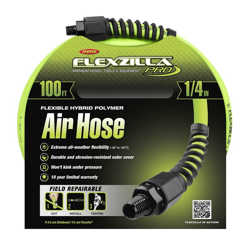 Flexzilla Pro خرطوم هواء فليكسزيلا HFZP14100YW2 زيلاغرين برو بطول 100 قدم | 1/4" قطر الخرطوم | مرونة في جميع الأحوال الجوية | خفيف وسهل الاستخدام | لا يتشابك تحت الضغط - Image 2